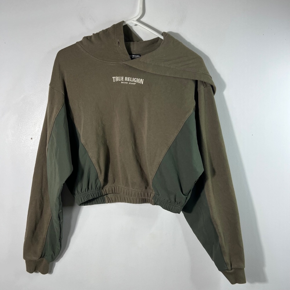 True Religion Cinched Vintage Colorblock Hoodie Green M Flaw